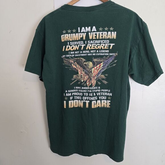 I Am A Grumpy Veteran T-Shirt Men Large Green Graphic Unisex Short Sleeved - Picture 2 of 7